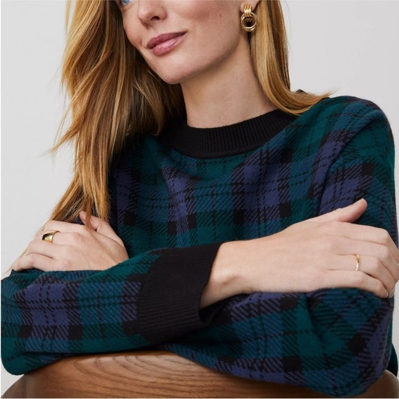 Ann Taylor Crew Neck Sweater Size XL Plaid Rainforest Relaxed fit - Picture 10 of 11